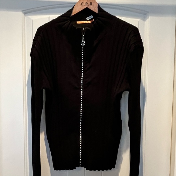 Long sleeve Cardigan- Diamond Rhinestone Zipper - Picture 1 of 6